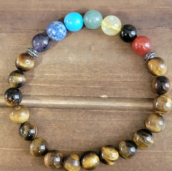 Hand Crafted Tigers Eye Gemstone Bracelet Beaded Women Bohemian Boho Handmade - Picture 1 of 3